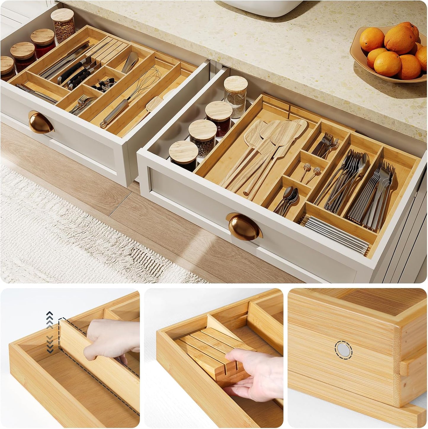 HOOBRO - Organizador grande de cubiertos de cocina, organizador de...