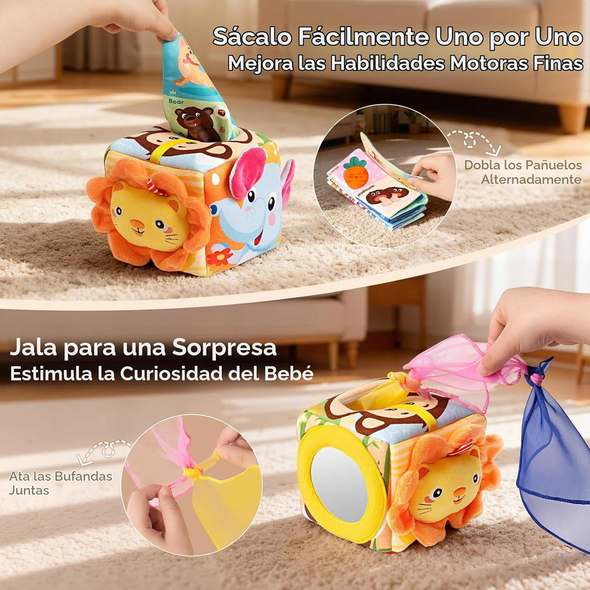 Caja de pañuelos para bebés de 6 a 12 meses, juguetes sensoriales |...