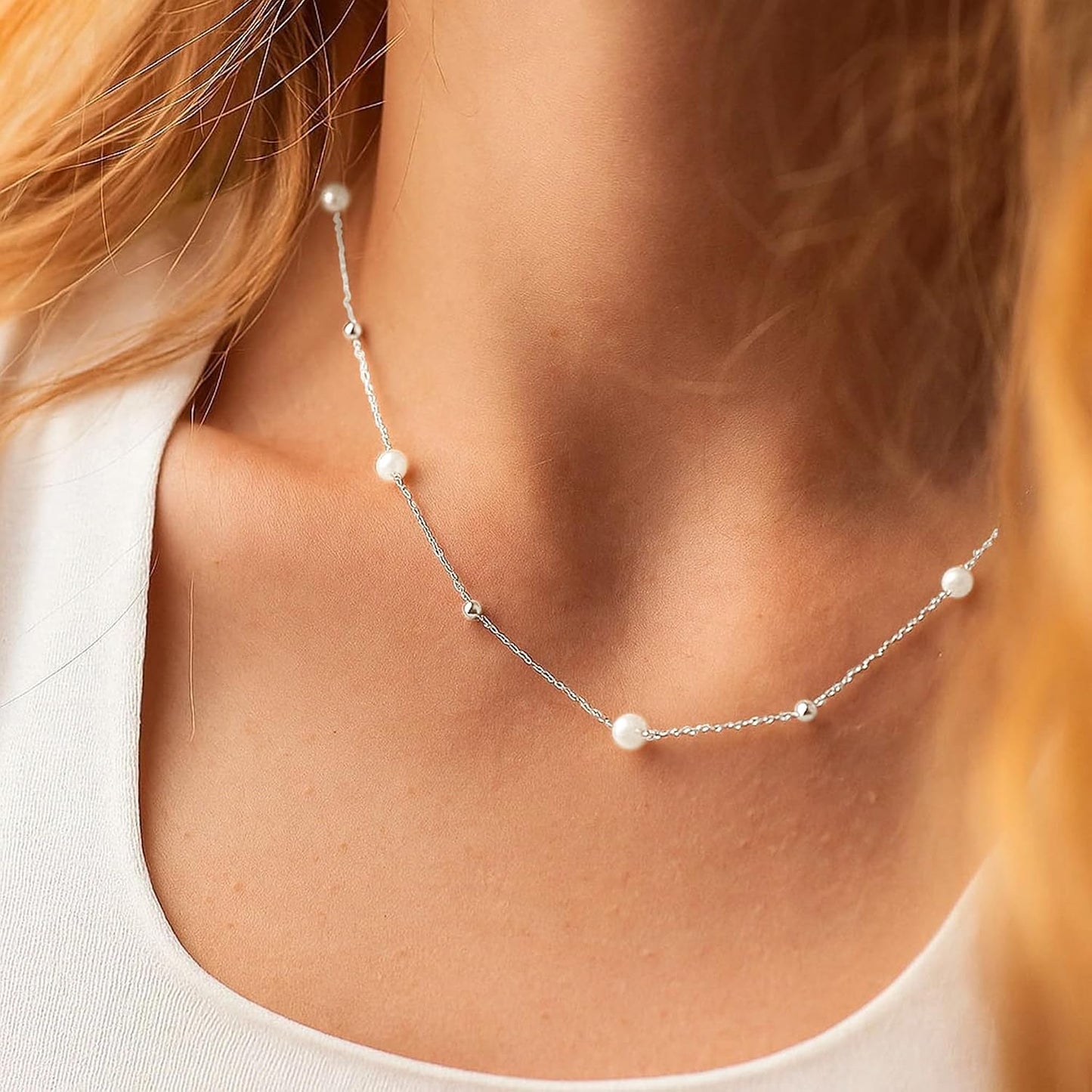 SmileBelle Collares de perlas, gargantilla de perlas de margarita p...