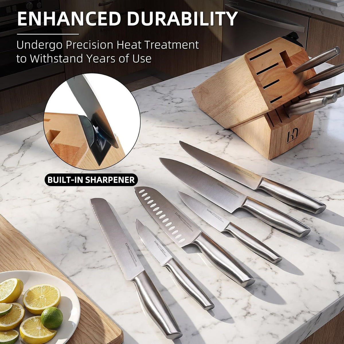KnifeSaga - Juego de 14 cuchillos con bloque, premium, afilado de a...