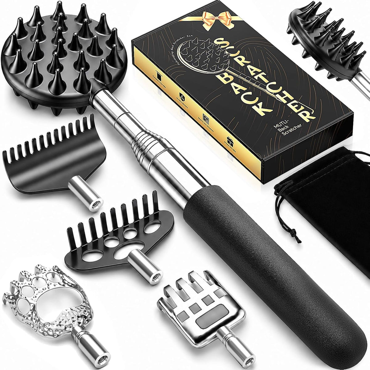 Rascador telescópico de espalda con 5 cabezas desmontables, regalo...