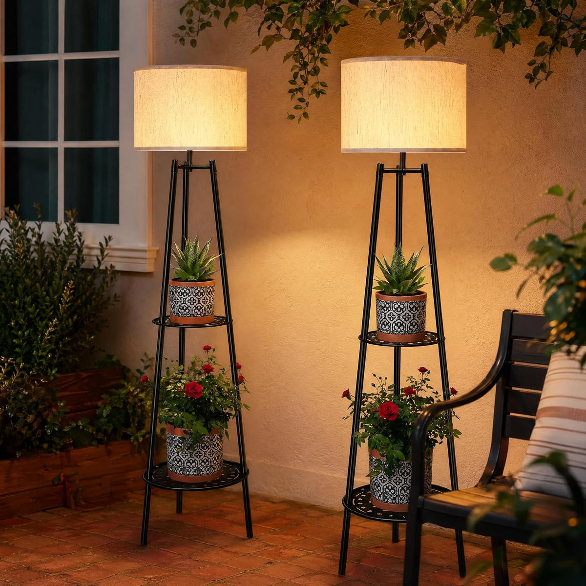 VISFLAIR Lámpara de pie solar para exteriores con soporte para plan...