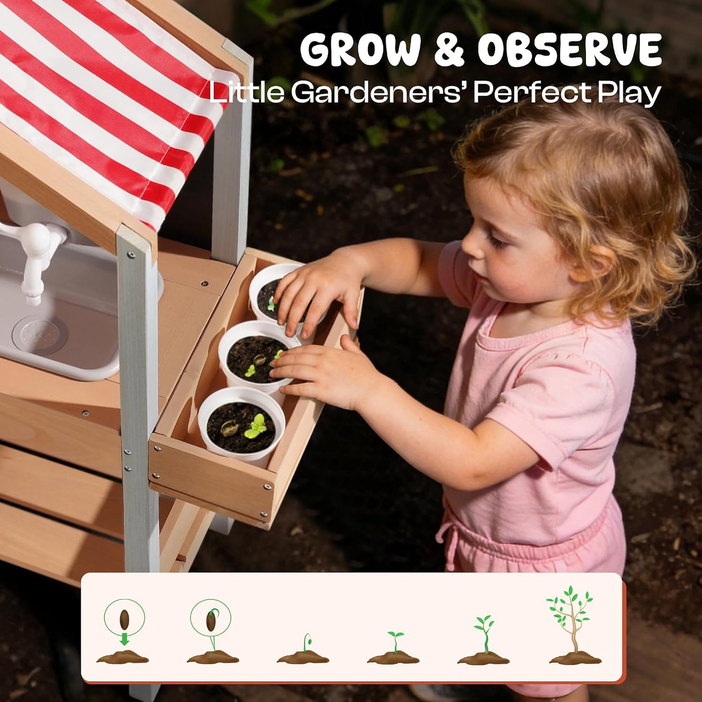 ROBUD Cocina de barro para niños, juego de madera al aire libre con...