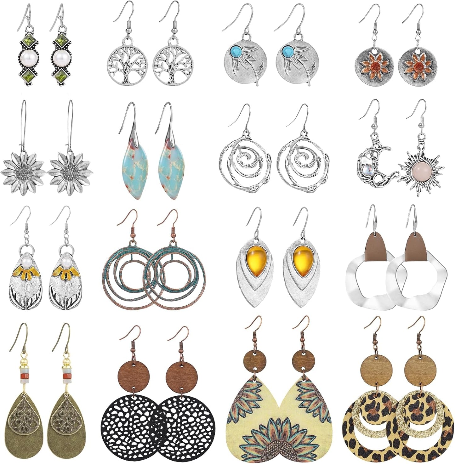 16 pares de aretes para mujeres de moda, Funtopia aretes bohemios c...