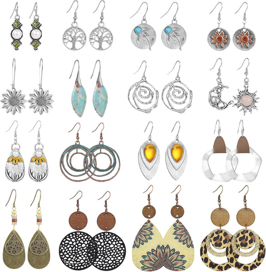 16 pares de aretes para mujeres de moda, Funtopia aretes bohemios c...