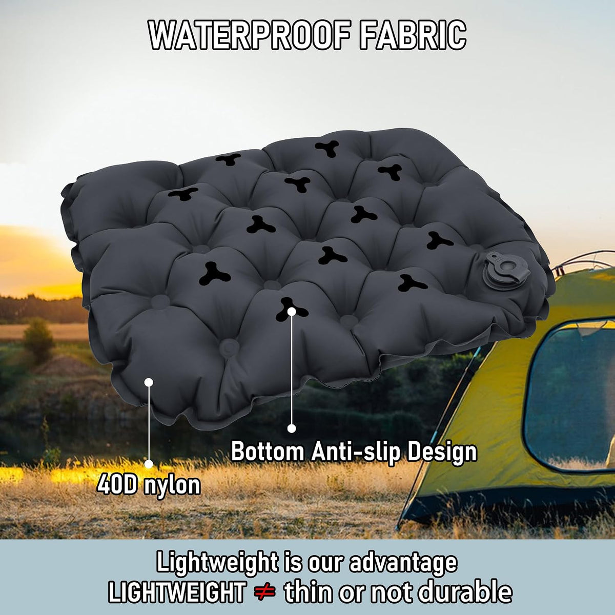 BreezCamp Cojín de asiento inflable, almohadilla ligera para asient...