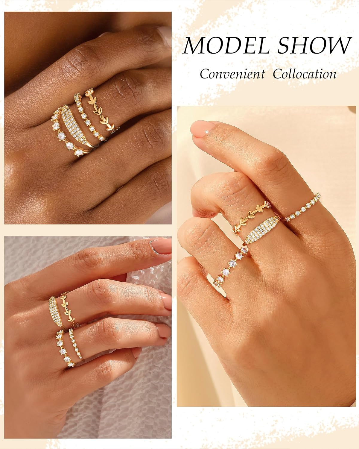 TOBENY Anillos de oro apilables para mujer sin deslustre, delicados...