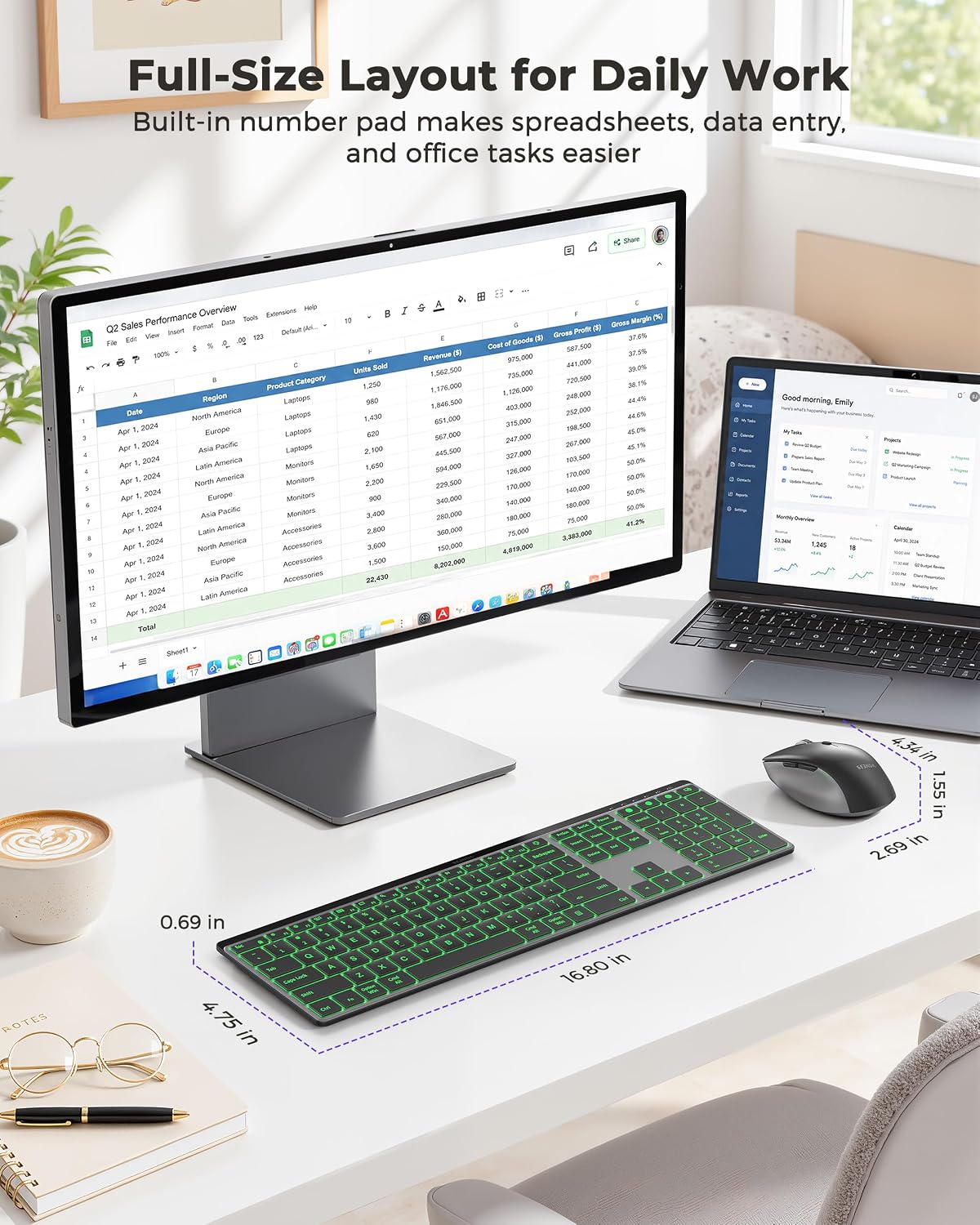seenda COE64-3 Pro Combo de teclado inalámbrico Bluetooth y ratón |...