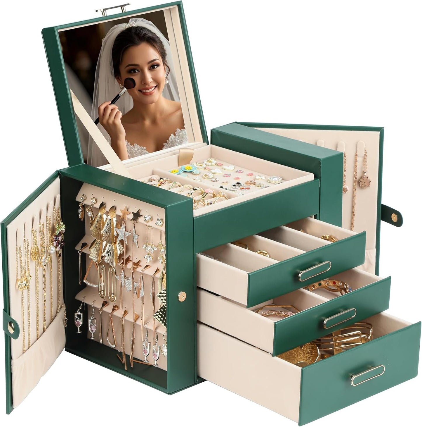 ASINGYER Cajas de Joyería para Mujeres, Organizador de Joyas de 4 C...