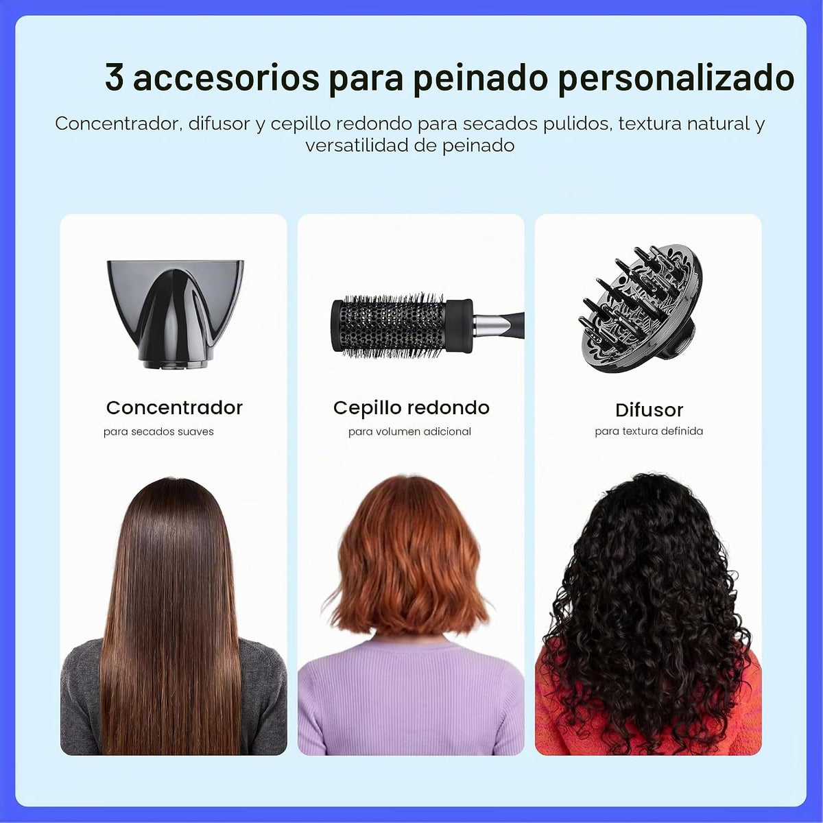 Conair Secador de pelo con difusor, concentrador y cepillo redondo,...