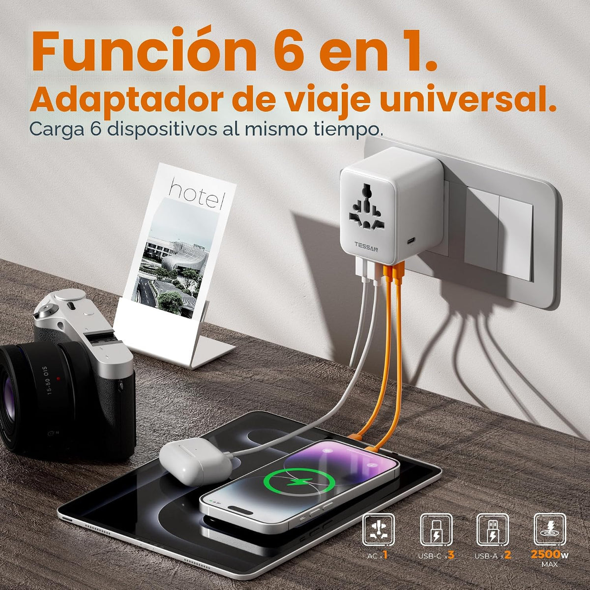 TESSAN Adaptador de viaje universal 28W, adaptador de corriente | A...