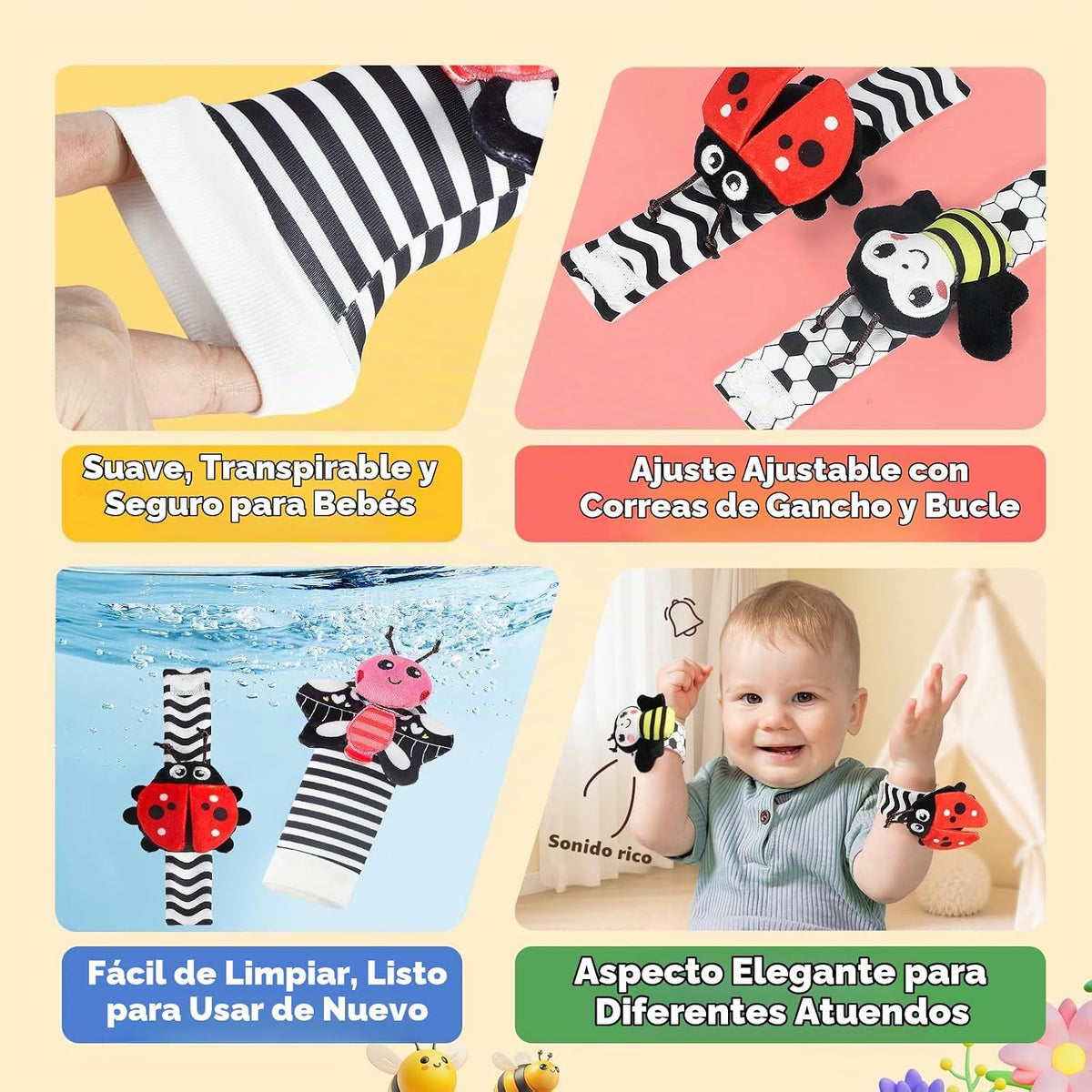 URMYWO Sonajeros de muñeca para bebé, calcetines de sonajero, jugue...