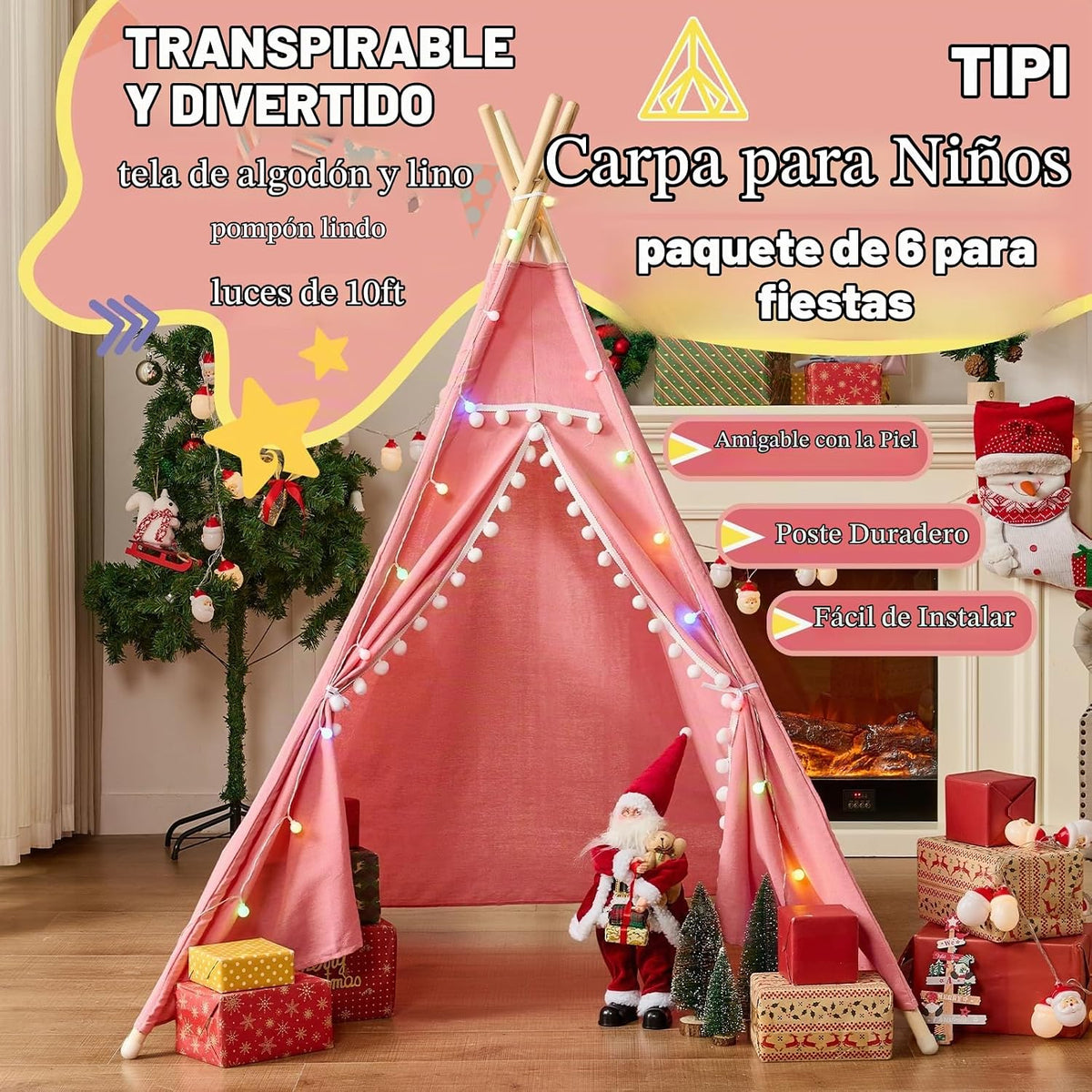 Paquete de 6 tiendas de campaña con luces para fiestas de pijamas,...