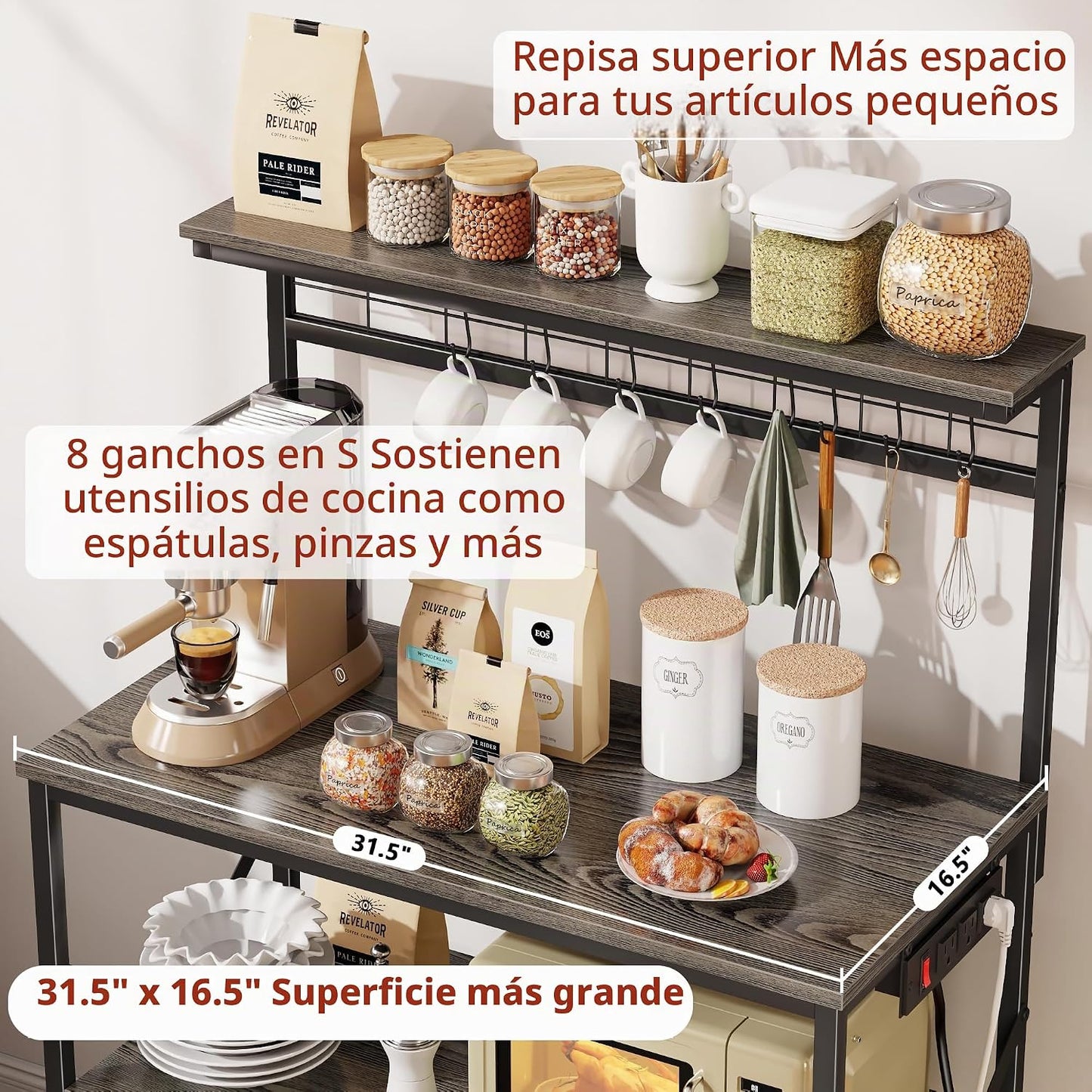 Furologee - Estante de cocina para panaderos con tomacorriente, sop...