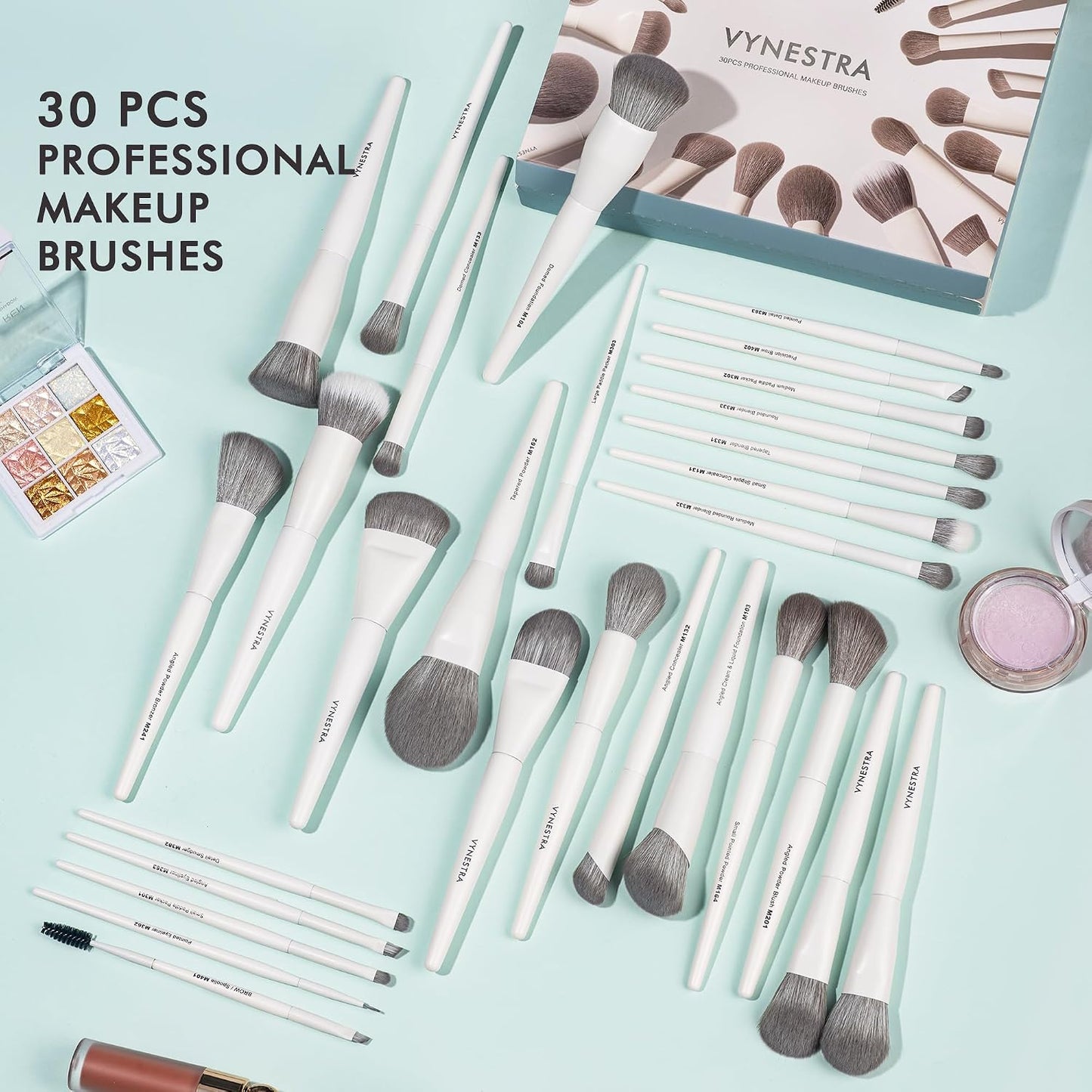 Vynestra Juego de 30 brochas de maquillaje de grado profesional con...