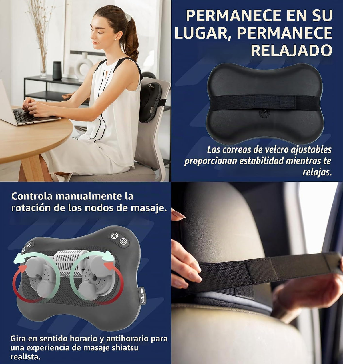 Zyllion ZMA-34RB Masajeador de espalda y cuello con calor para aliv...