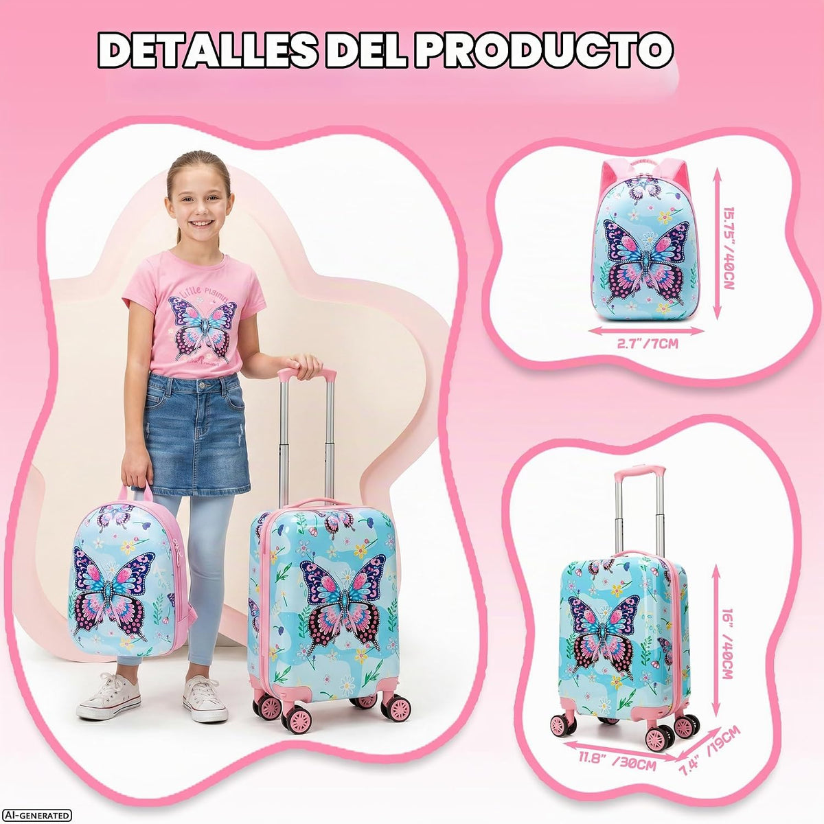 Esteemly Juego de equipaje para niños, 4 piezas, 16 pulgadas, rueda...