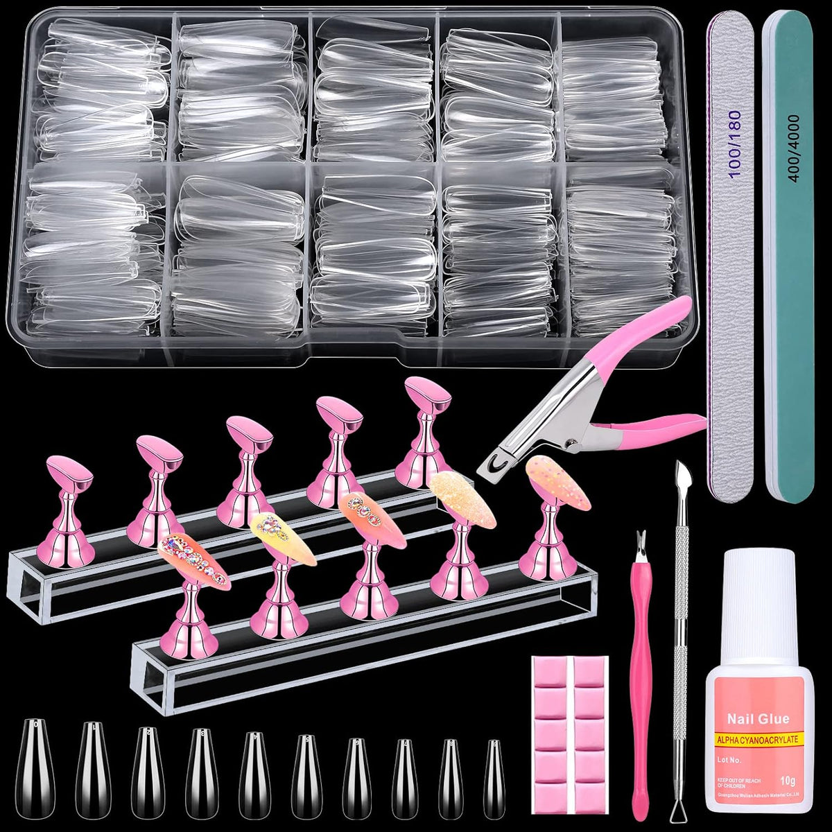 600 piezas de puntas de uñas postizas transparentes estilo ataúd Qi...