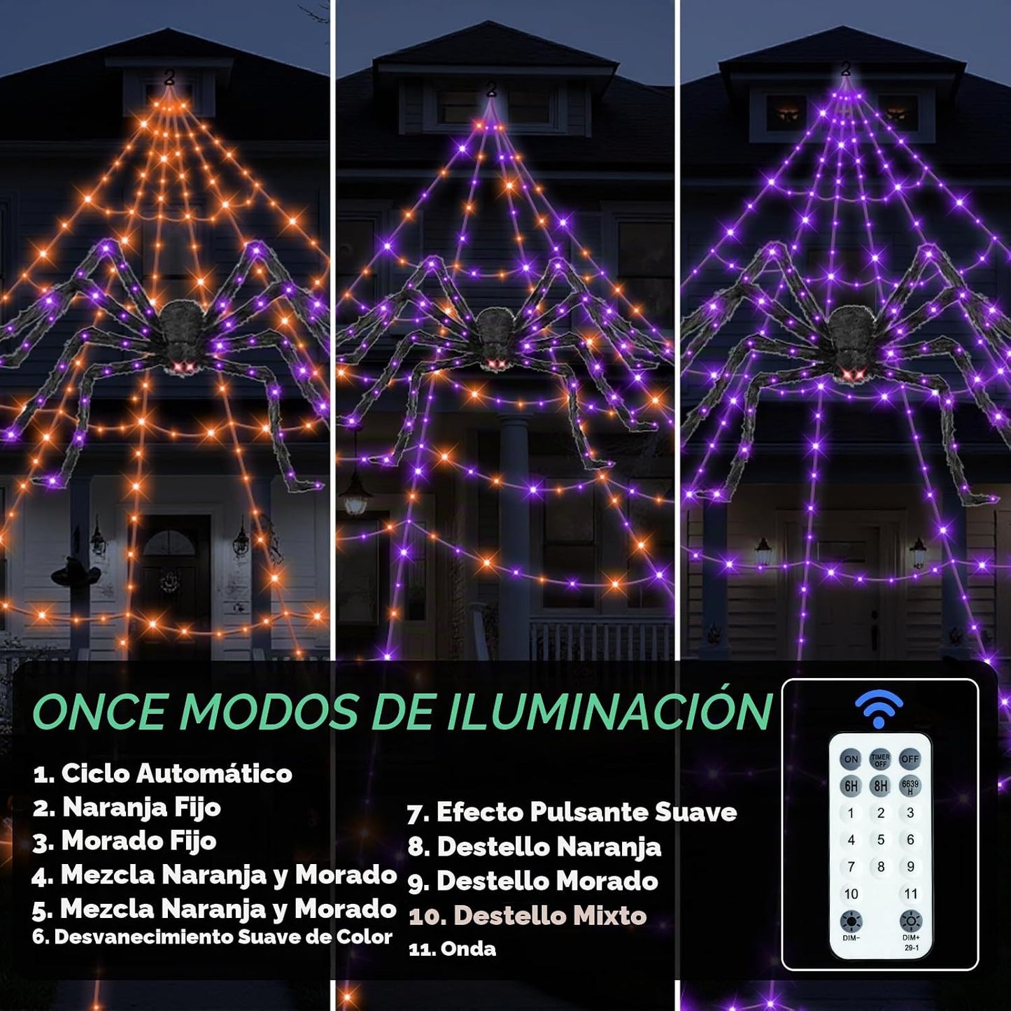 Decoraciones de Halloween al aire libre con araña gigante brillante...