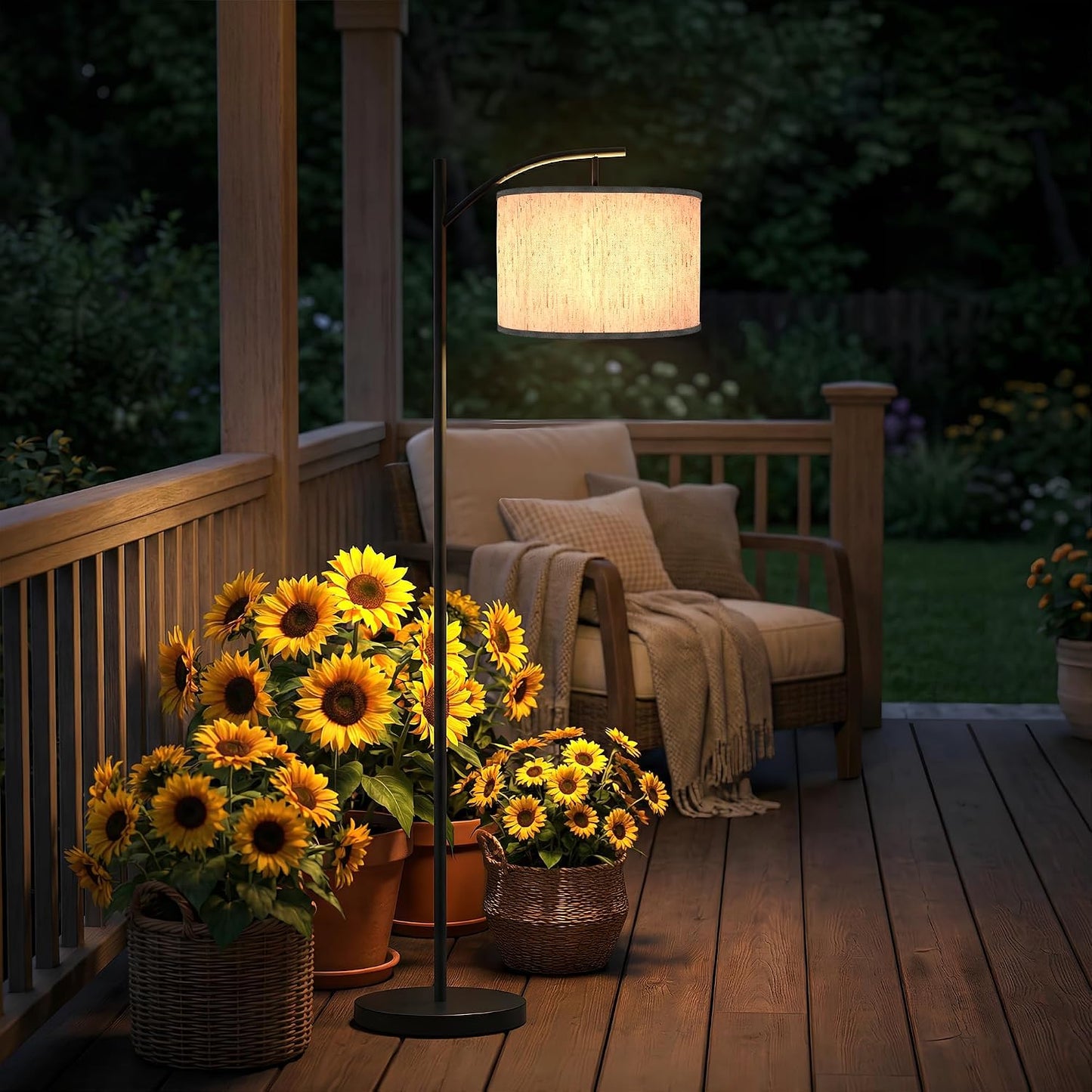 VISFLAIR Lámpara solar de pie para exteriores, luz de pie de arco i...