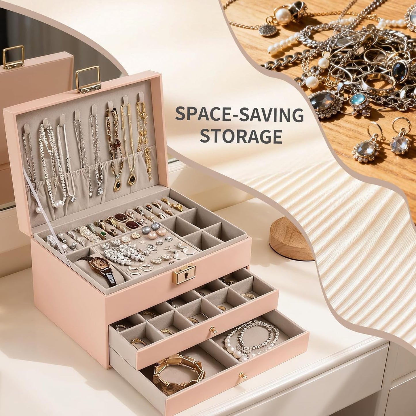 Greenfeather Joyeros para mujer, caja organizadora de joyas con tap...