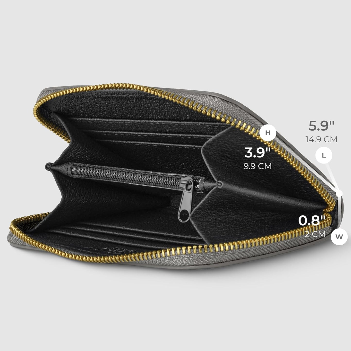 TAKEASY Cartera italiana de cuero metálico genuino para mujer con c...