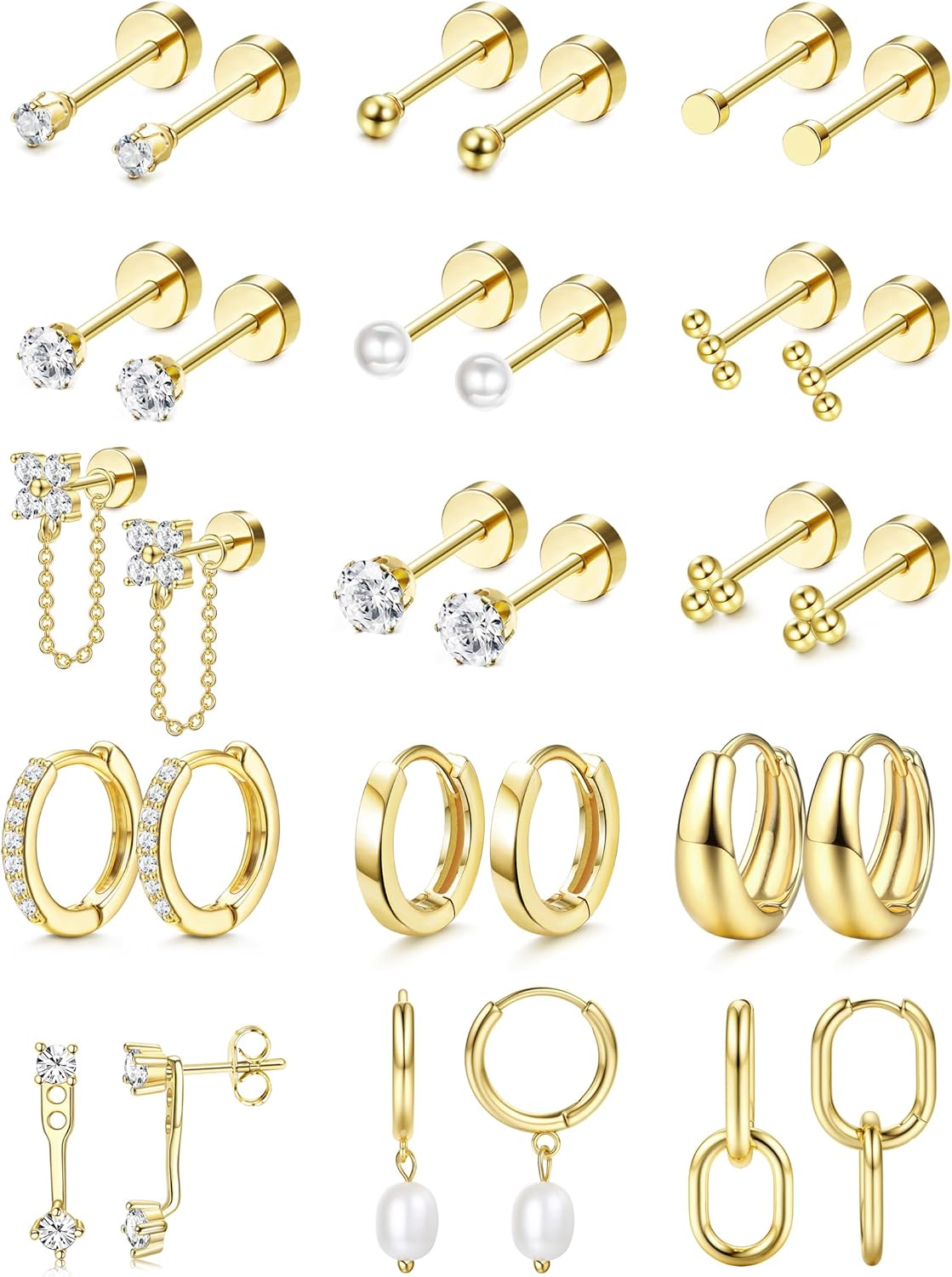LOLIAS Pendientes de espalda plana para mujer, aretes hipoalergénic...