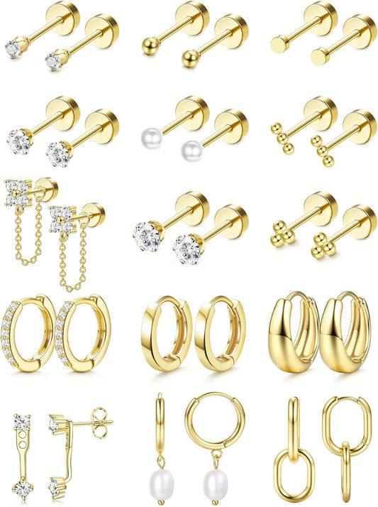 LOLIAS Pendientes de espalda plana para mujer, aretes hipoalergénic...