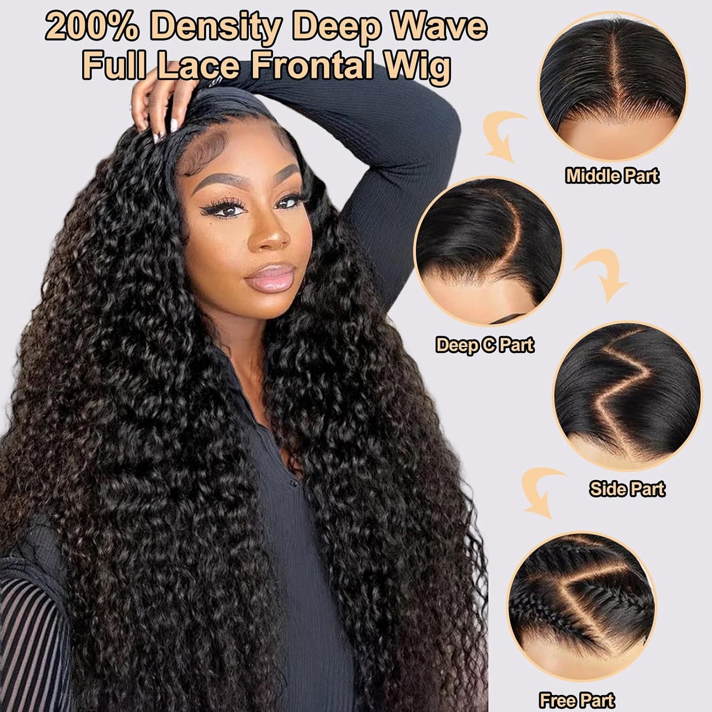 Peluca de cabello humano con malla frontal de 24 pulgadas de onda p...