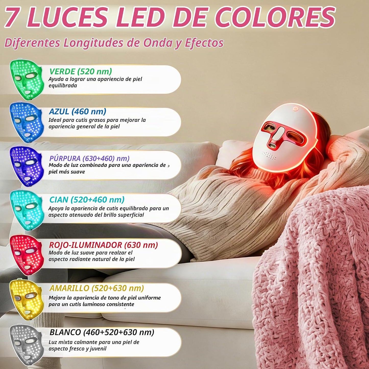 CAMLKE Máscara de luz roja de 7 colores para cara, líneas finas, 7-...