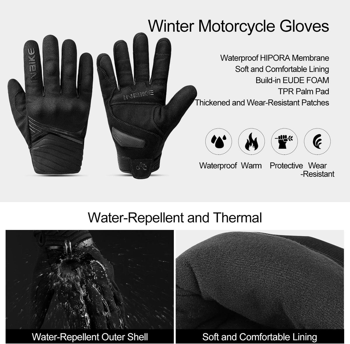 INBIKE - Guantes de invierno con forro polar térmico para motocicle...
