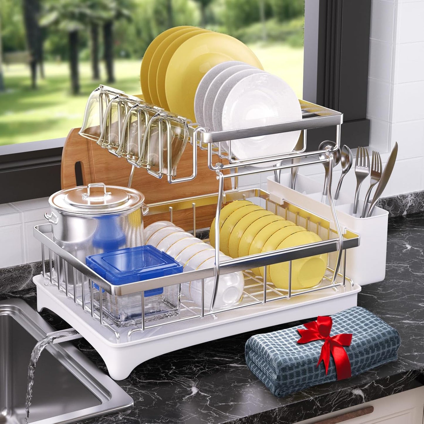 Godboat - Escurridor de platos de 2 niveles, acero inoxidable 304,...