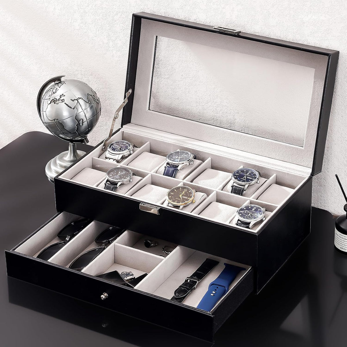 ProCase Caja de reloj, caja de reloj para hombre de 12 ranuras con...