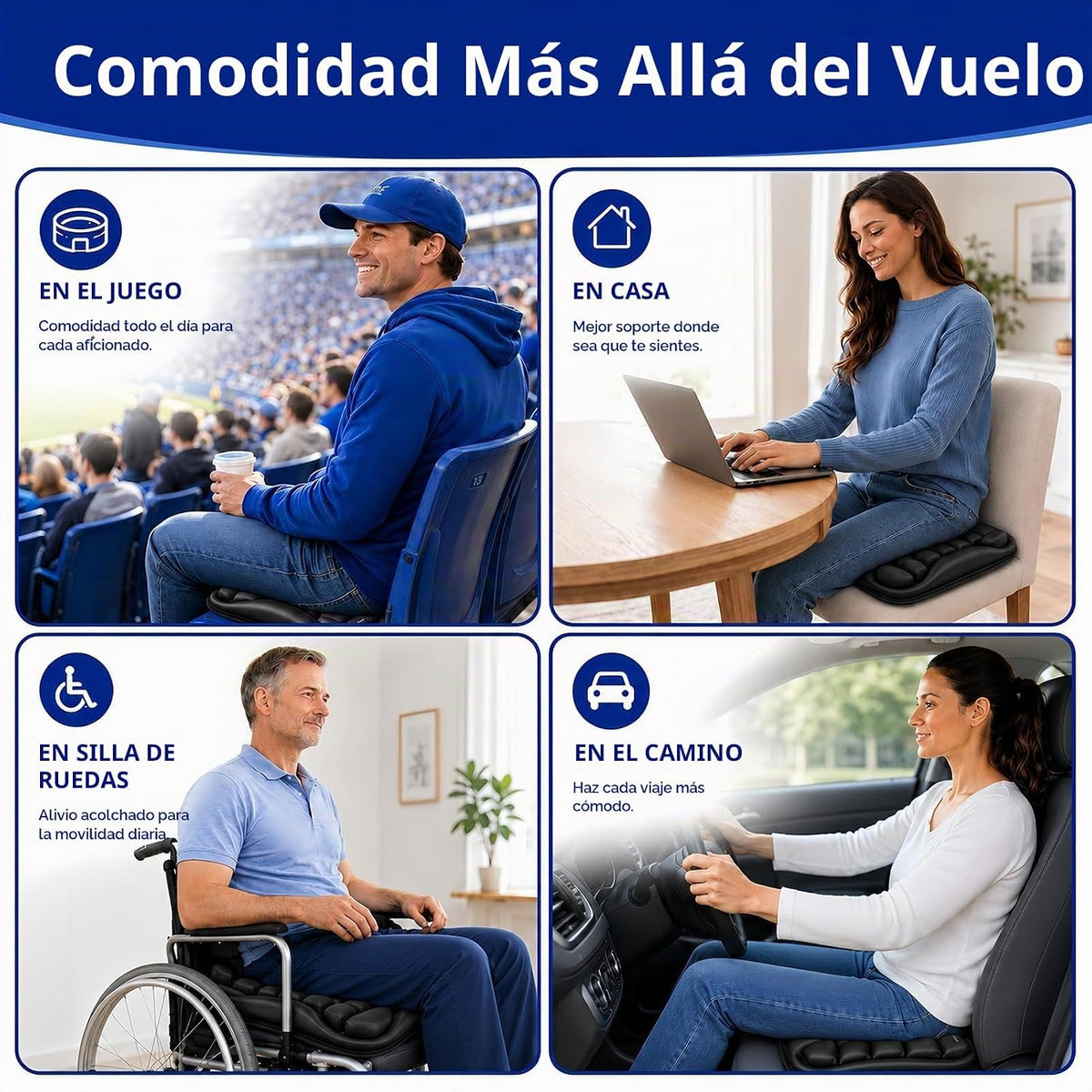 Qticare Cojín de asiento de avión, cojín de viaje con celda de aire...