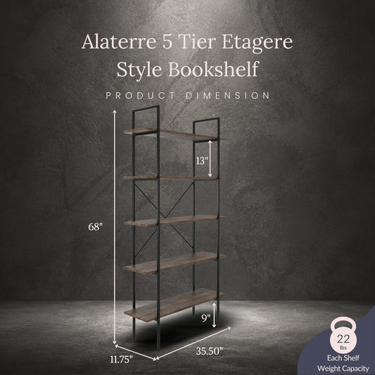Alaterre - Estantería de 5 niveles con estantes de madera rústica E...