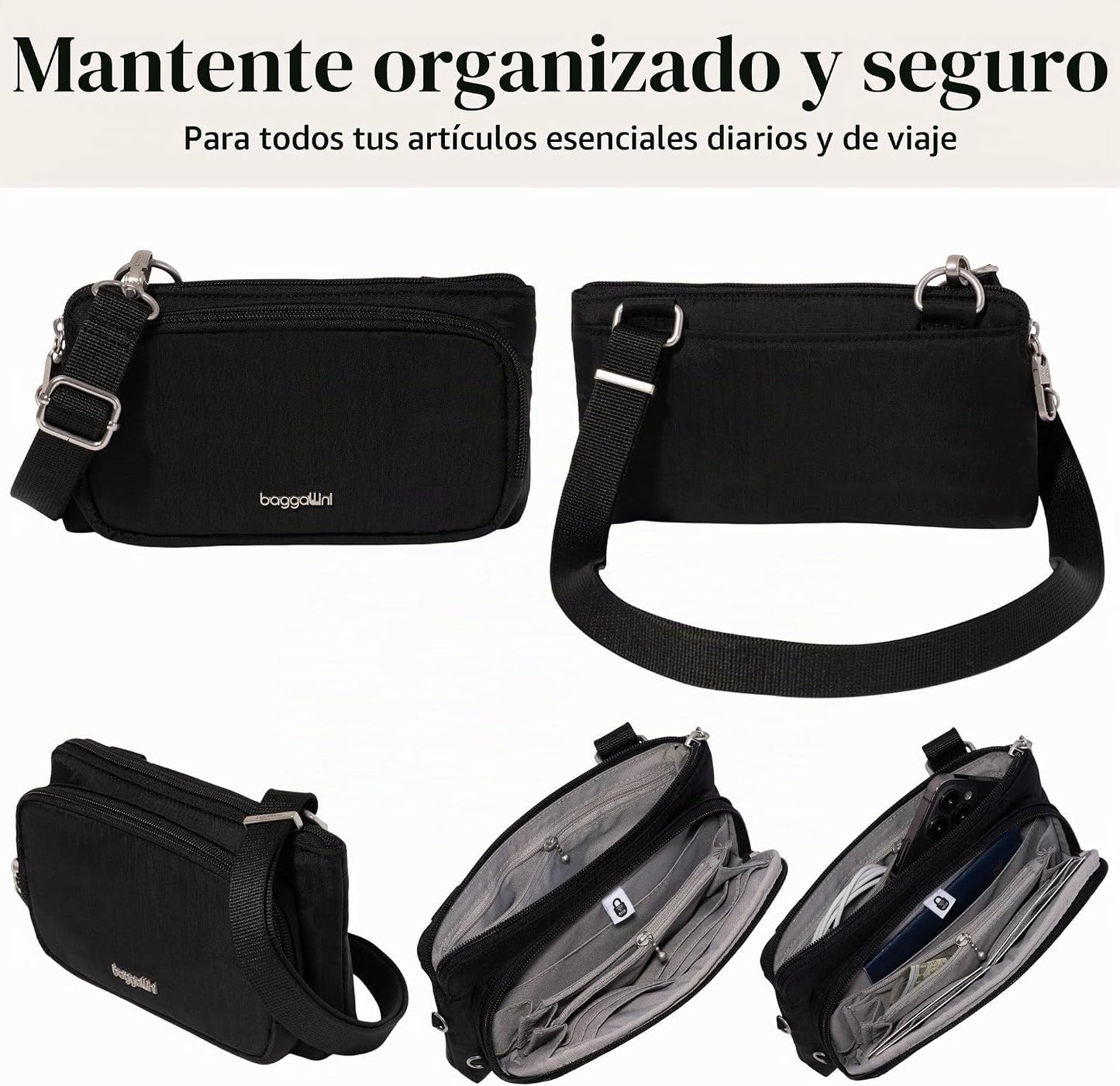 Securtex - Mini cartera cruzada antirrobo, ligera, 8.4 x 4.5 pulgad...