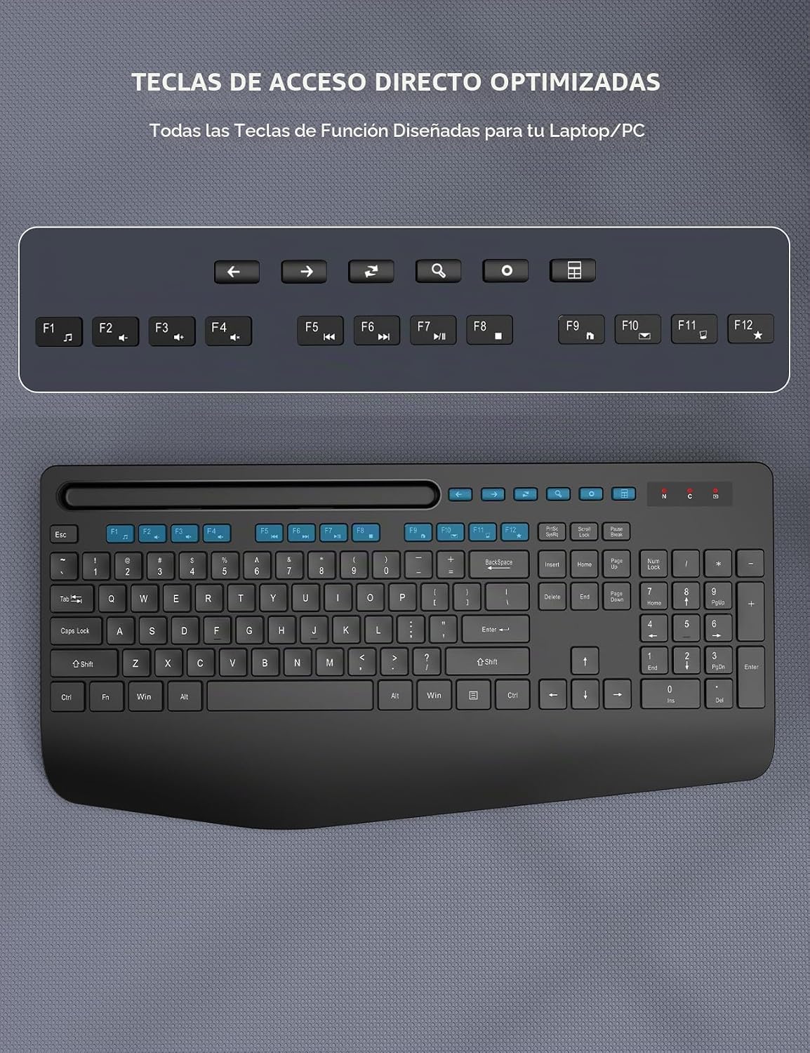 Combo de teclado y mouse inalámbricos, diseño ergonómico de tamaño...