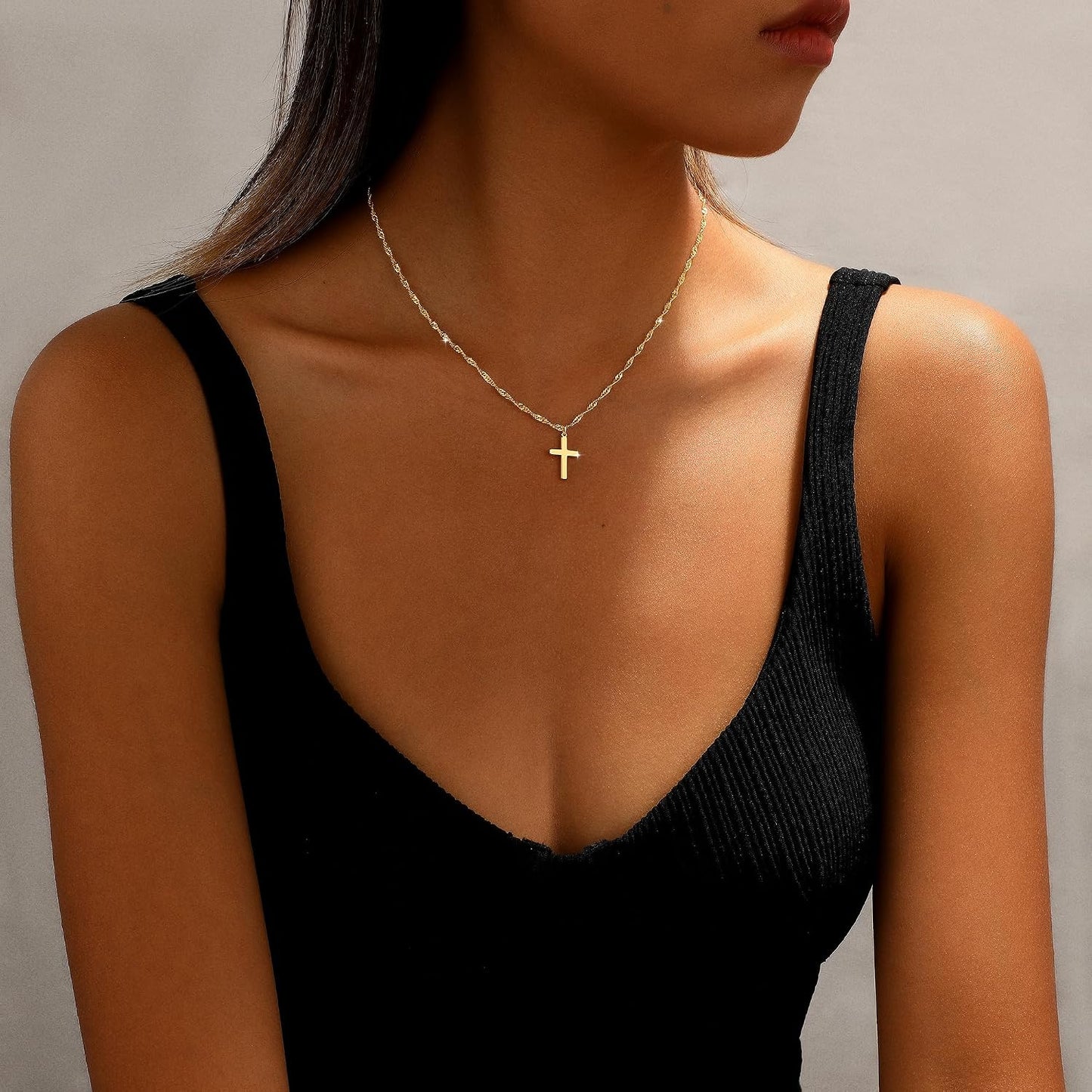 JIKASI Collar de cruz para mujer, chapado en oro o plata de 14 quil...