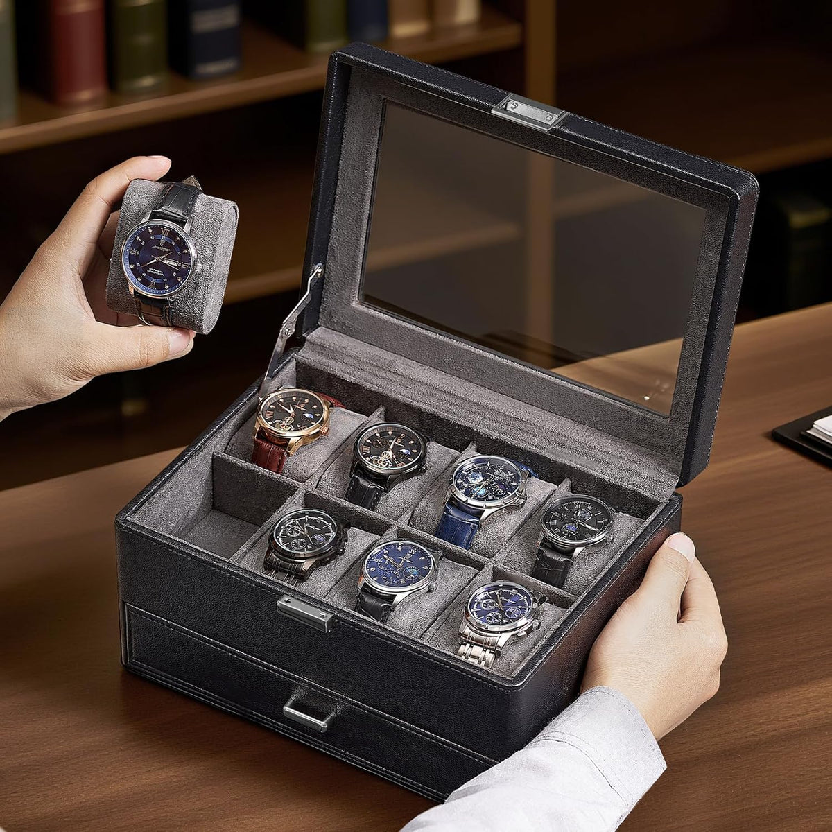 ProCase Caja de reloj premium para hombre, caja organizadora de joy...