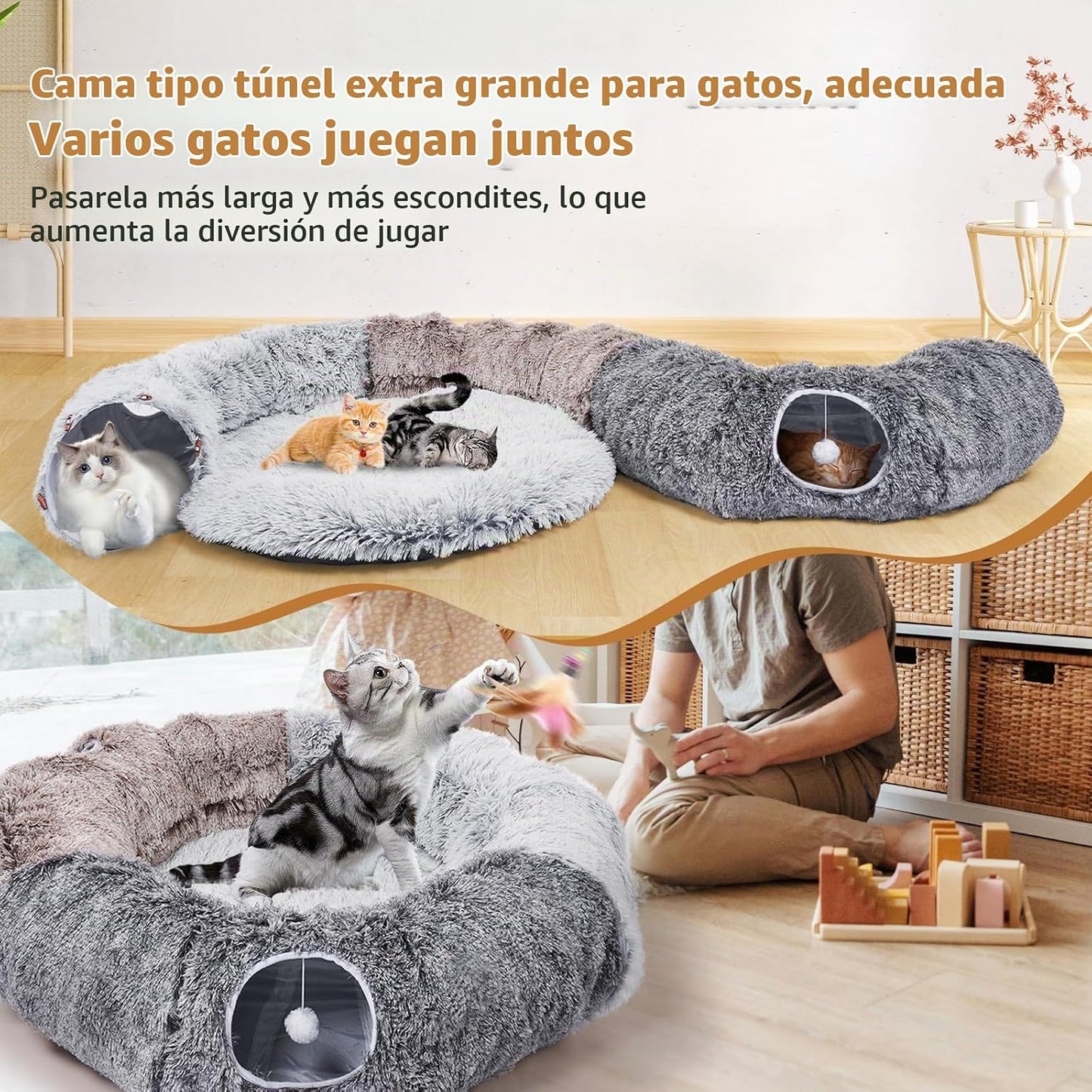 Odoland Túneles Grandes para Gatos de Interior Cama Esponjosa y Cál...