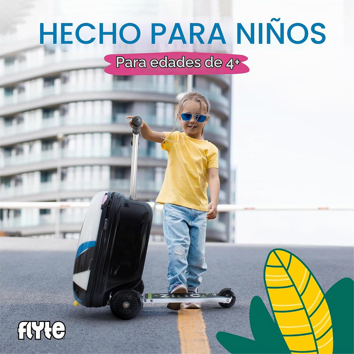 Maleta de patinete Flyte - 2 en 1, maleta de 18 pulgadas para niños...
