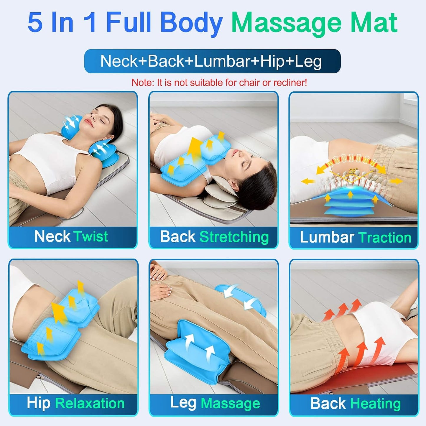 Alfombrilla de masaje de cuerpo completo con calor, estiramiento co...