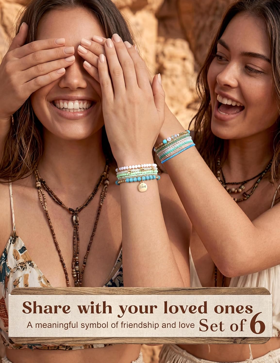 LOYALLOOK Juego de 6 pulseras de cuentas apilables bohemias para mu...