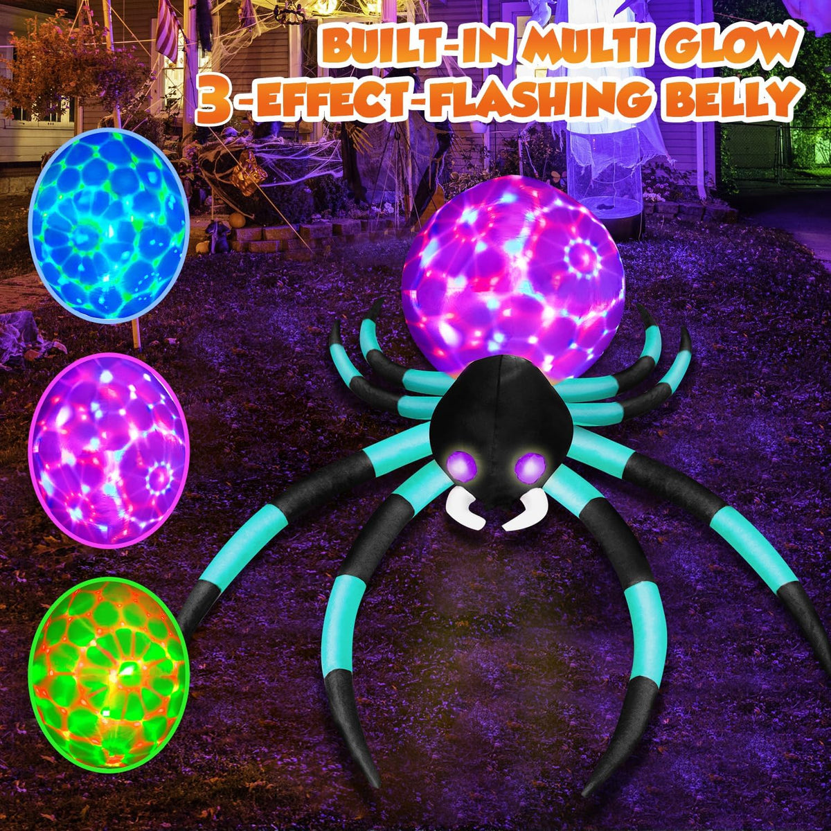 Araña gigante inflable de Halloween de 12 pies con 7 ojos que cambi...