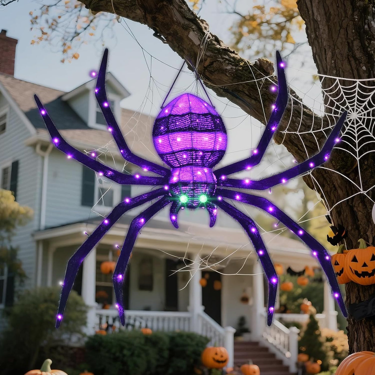 HOYECHI Decoraciones de Halloween para colgar al aire libre, araña...