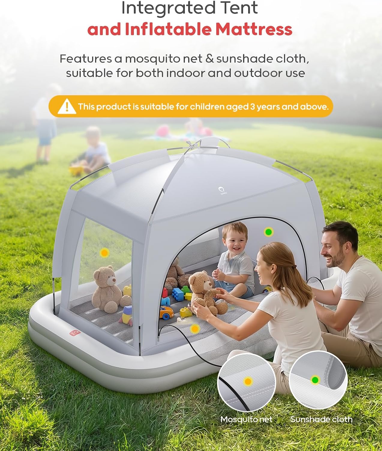 QPAU Colchón inflable de aire para niños con tienda de campaña y bo...
