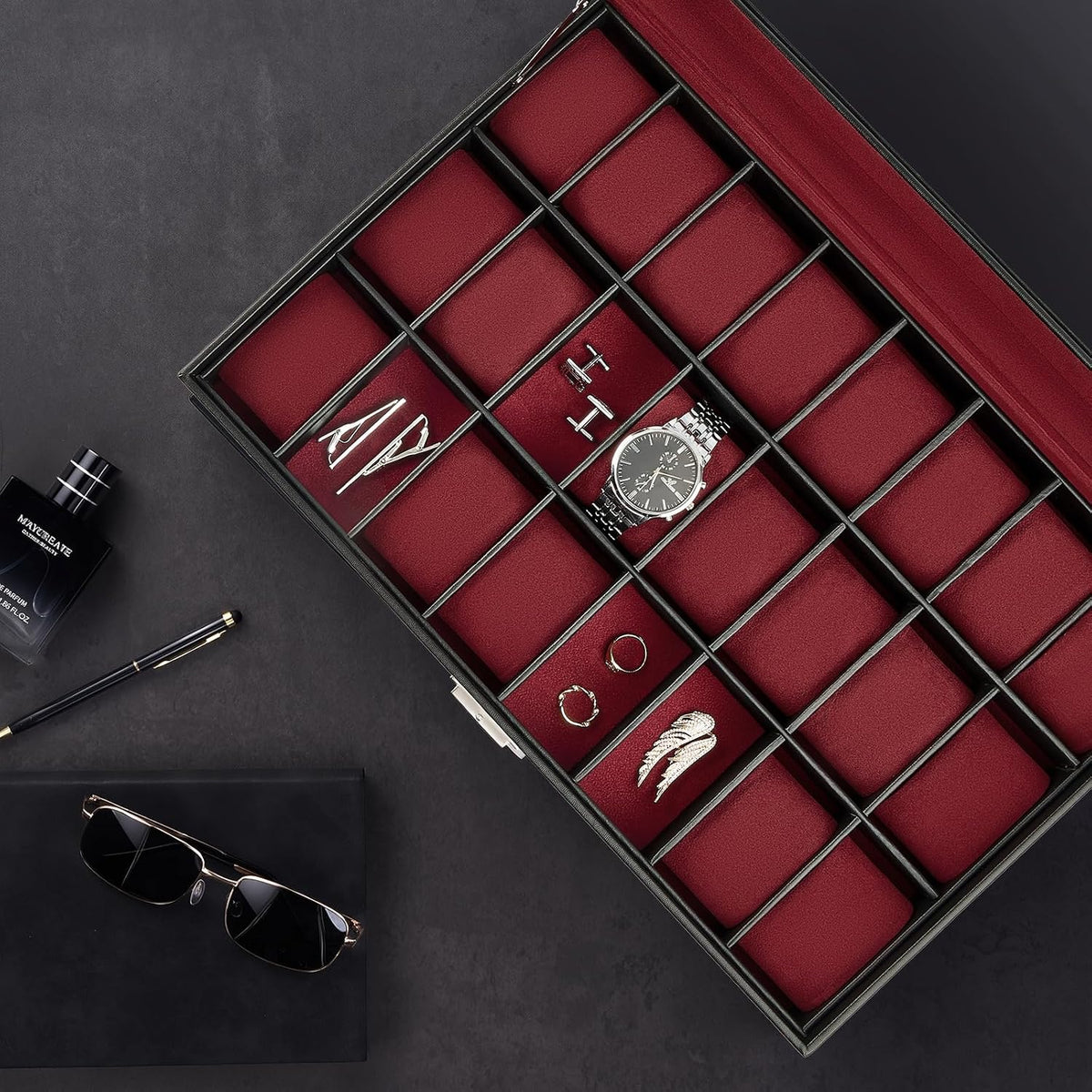 ProCase Caja de reloj para hombre, vitrina de 24 ranuras con tapa d...