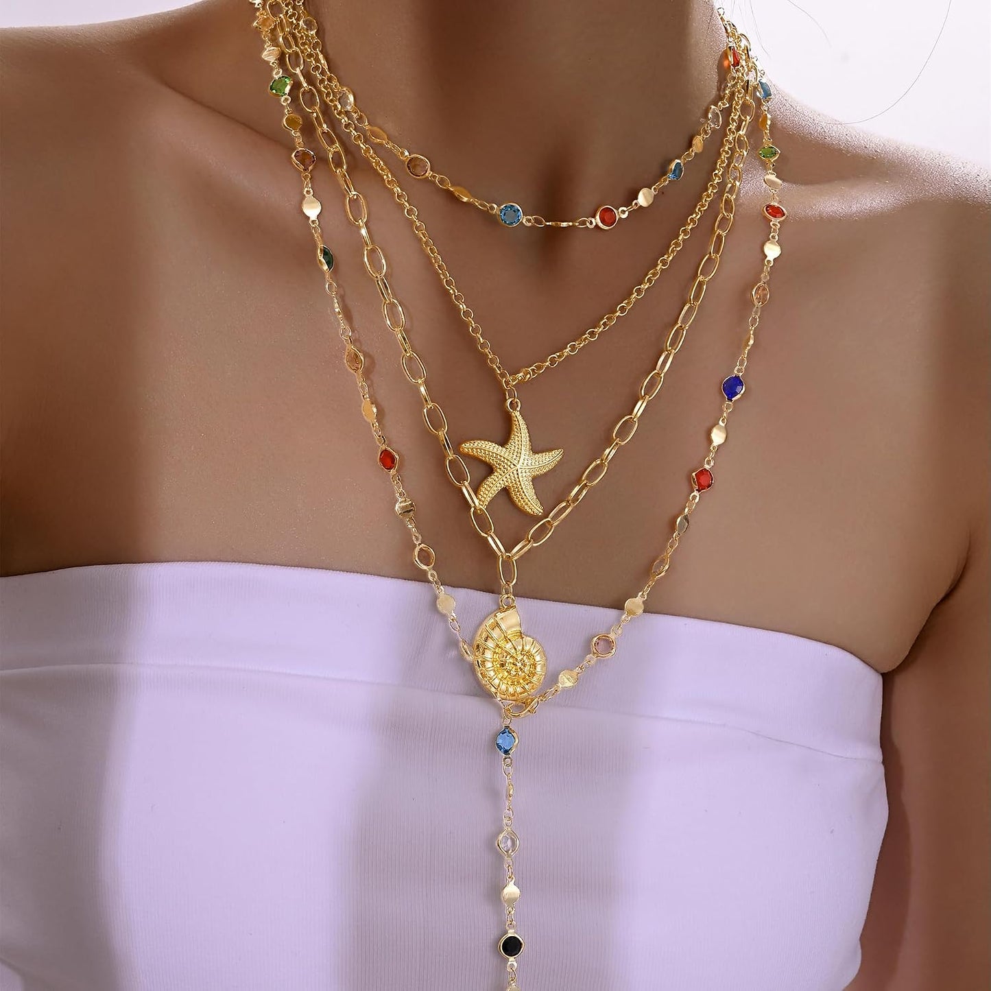 4 piezas de collares de cruz dorados en capas para mujer, modernos,...