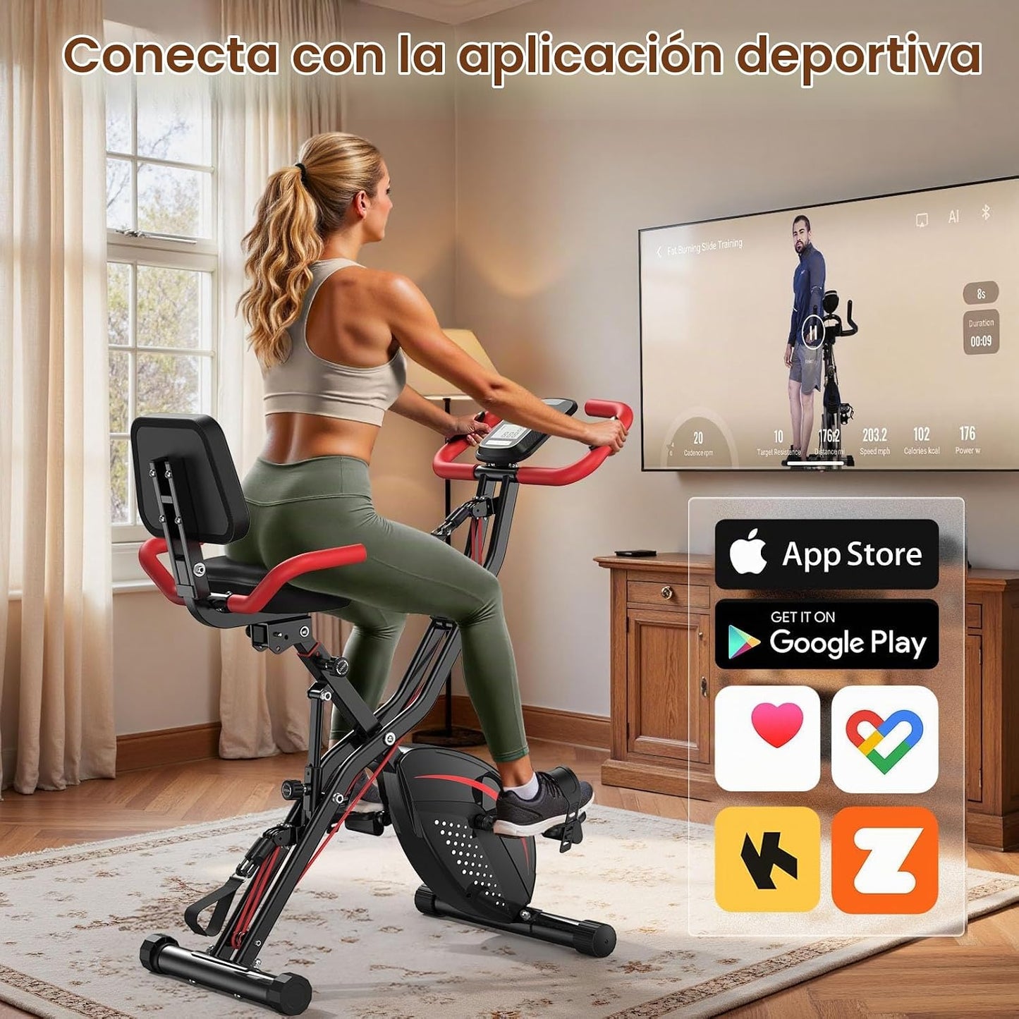 Pleny Bicicleta estática plegable, bicicletas estacionarias 5 en 1...