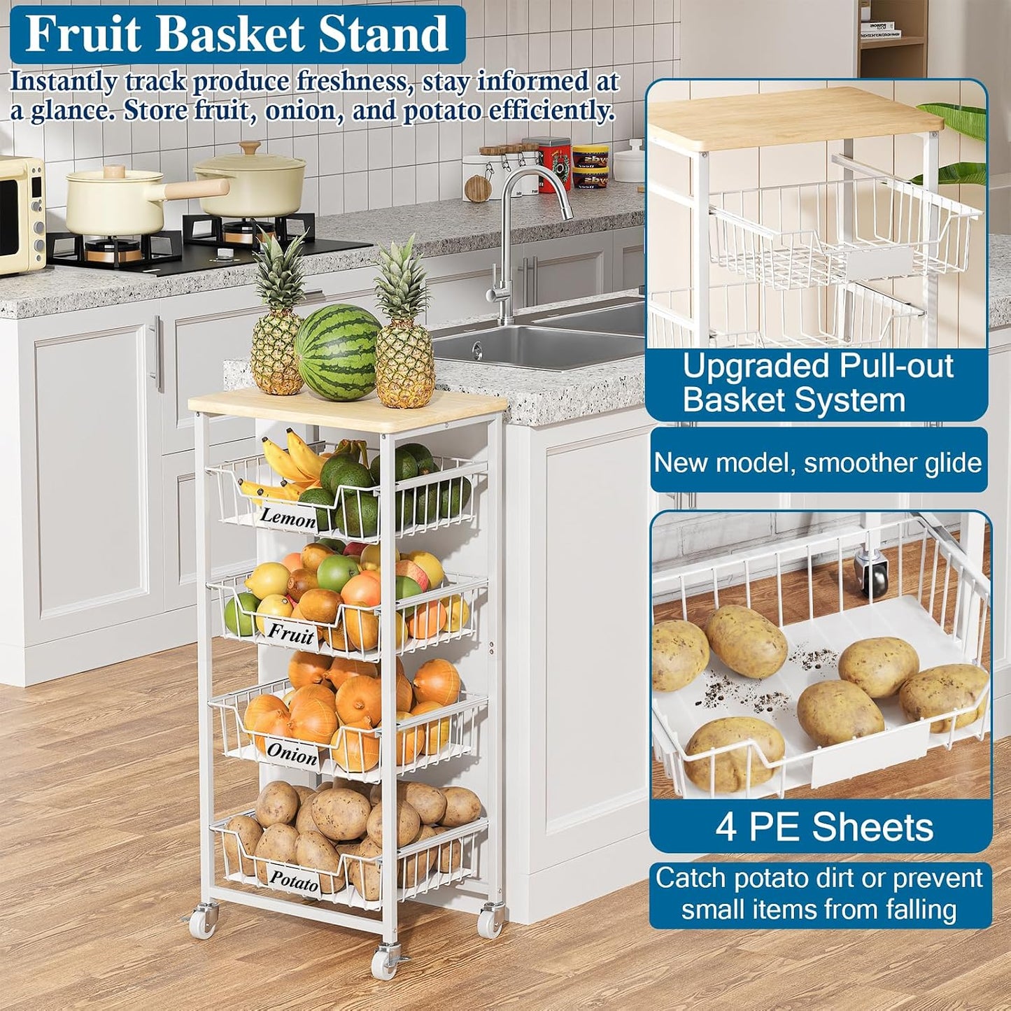 OKZEST Carrito de almacenamiento de cocina de 5 niveles con 4 cajon...